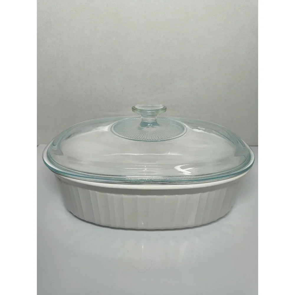 Corning Ware French White F-2-B 2.8 L 3 Q Casserole Baking Dish w Pyrex Lid